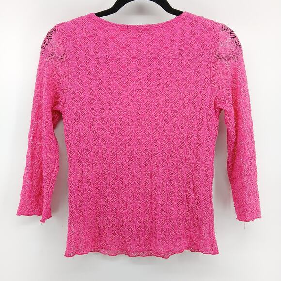 True Y2K Britney Black Pink Sheer Lace 3/4 Sleeve Top Petite SM Coquette Fairy - Picture 6 of 9